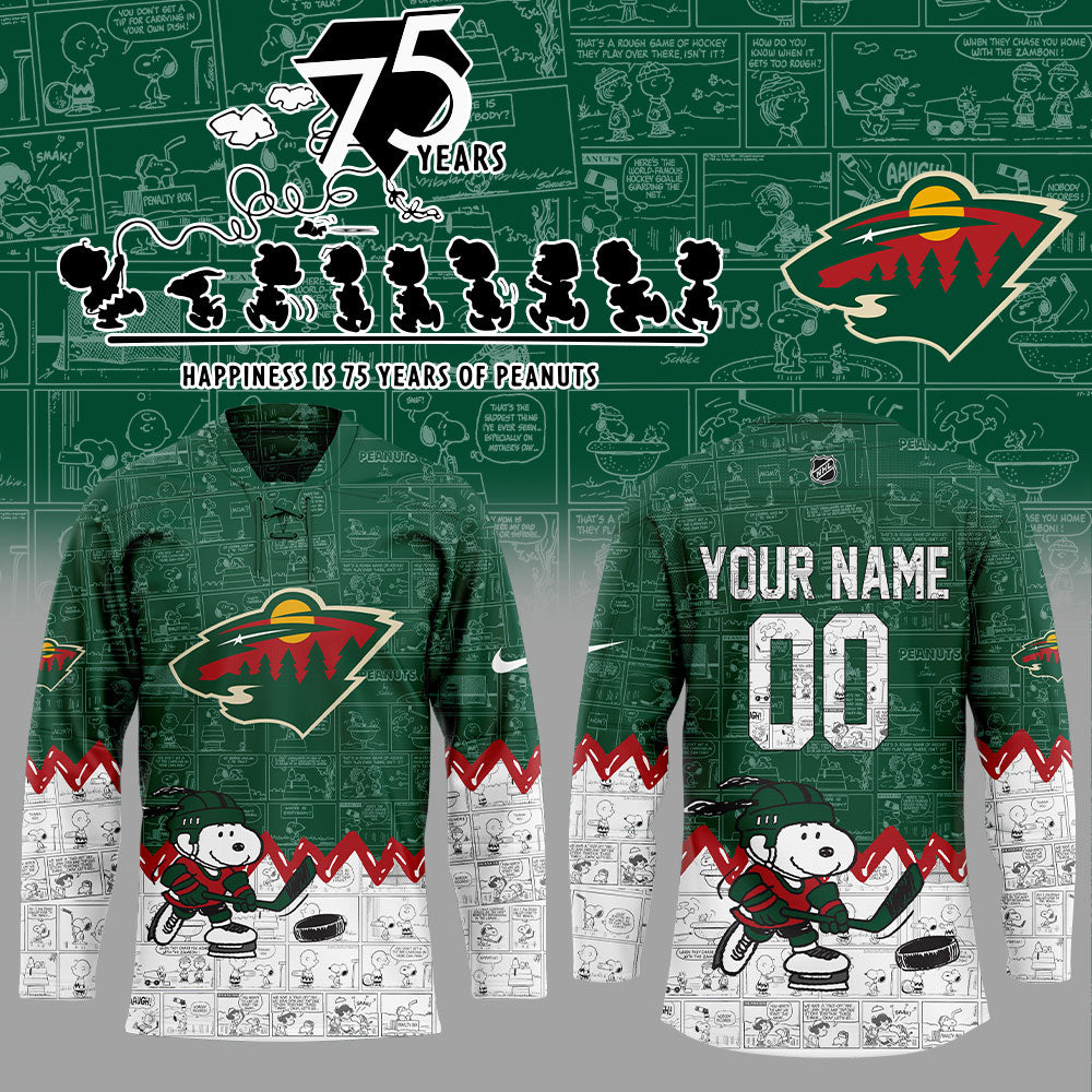 Minnesota Wild 75Th Anniversary Of Peanuts Custom Name, Number For Fans Jersey