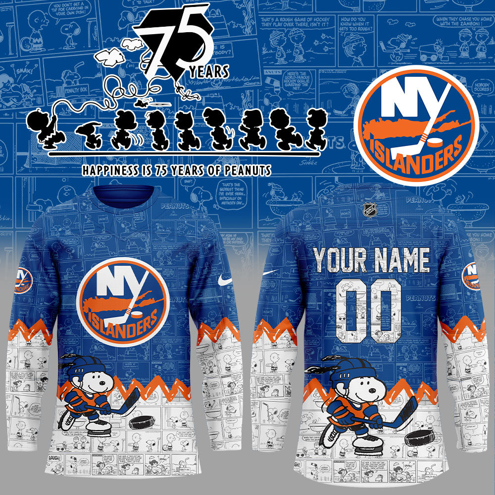 New York Islanders 75Th Anniversary Of Peanuts Custom Name, Number For Fans Jersey