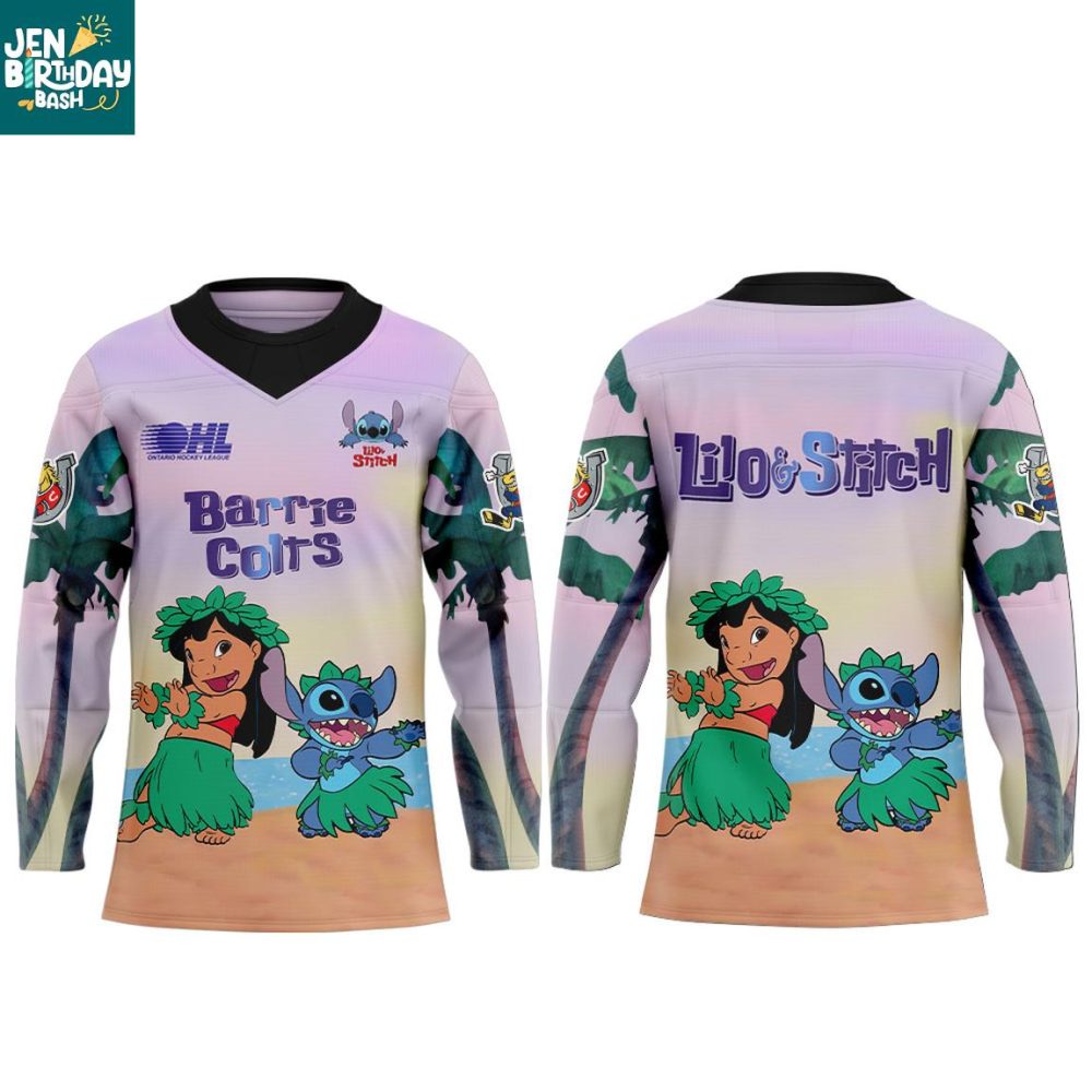 Barrie Colts Lilo &amp; Stitch 2025 Giddy Up Hockey Jersey