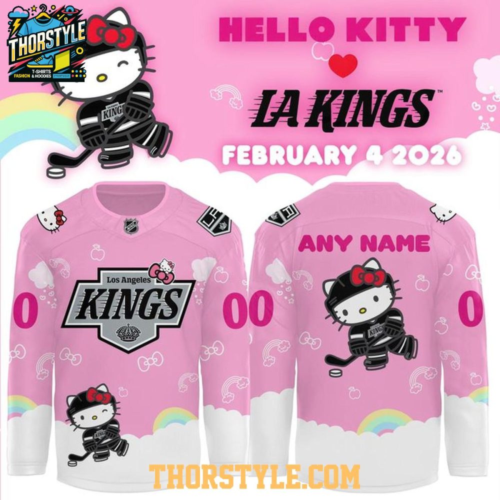 Los Angeles Kings Hello Kitty 2026 Game Night Personalized Hockey Jersey