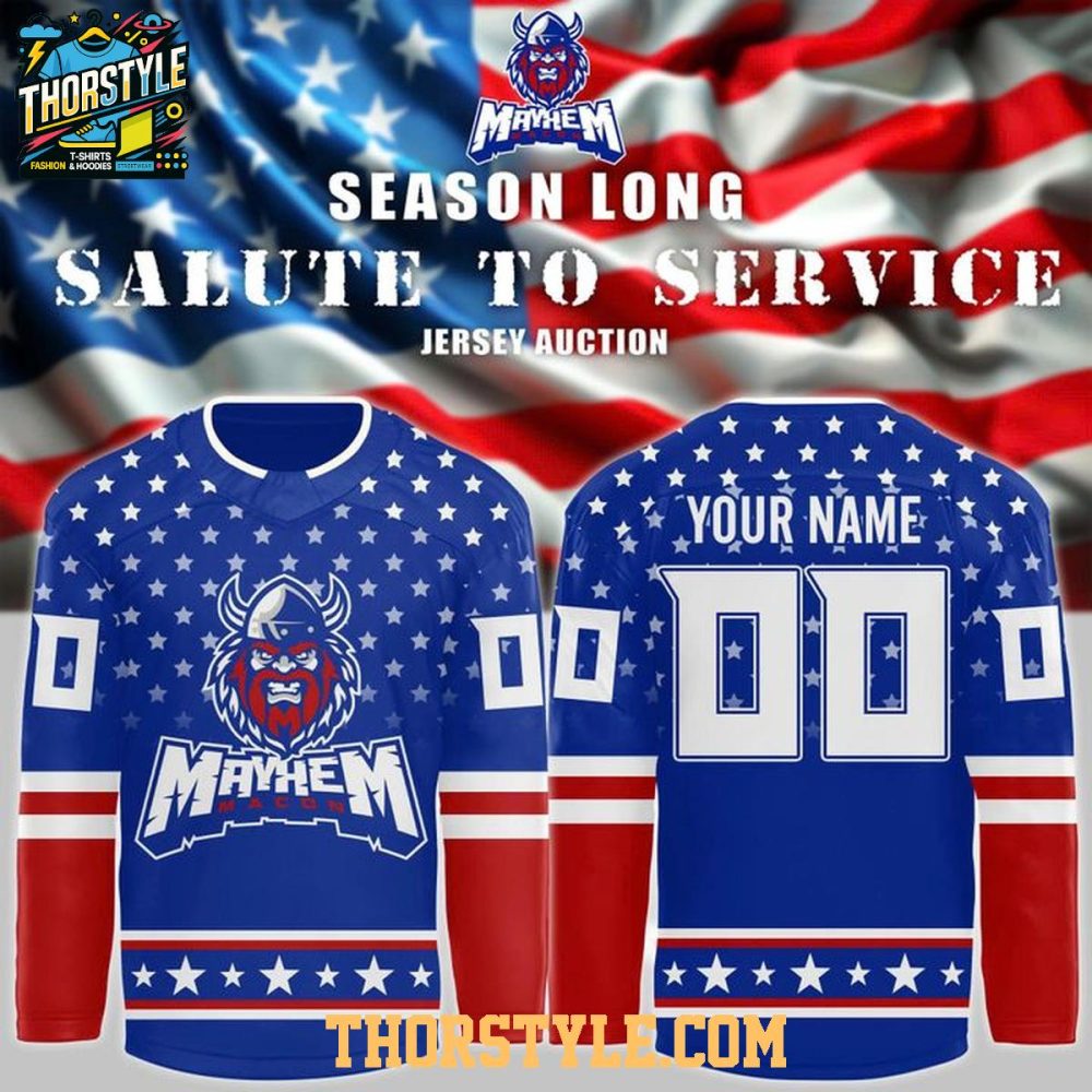 Macon Mayhem Military Night 2026 Us Veteran Personalized Hockey Jersey