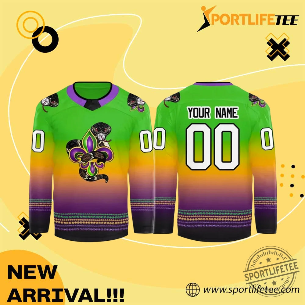 Monroe Moccasins Mardi Gras Custom 2026 Hockey Jersey