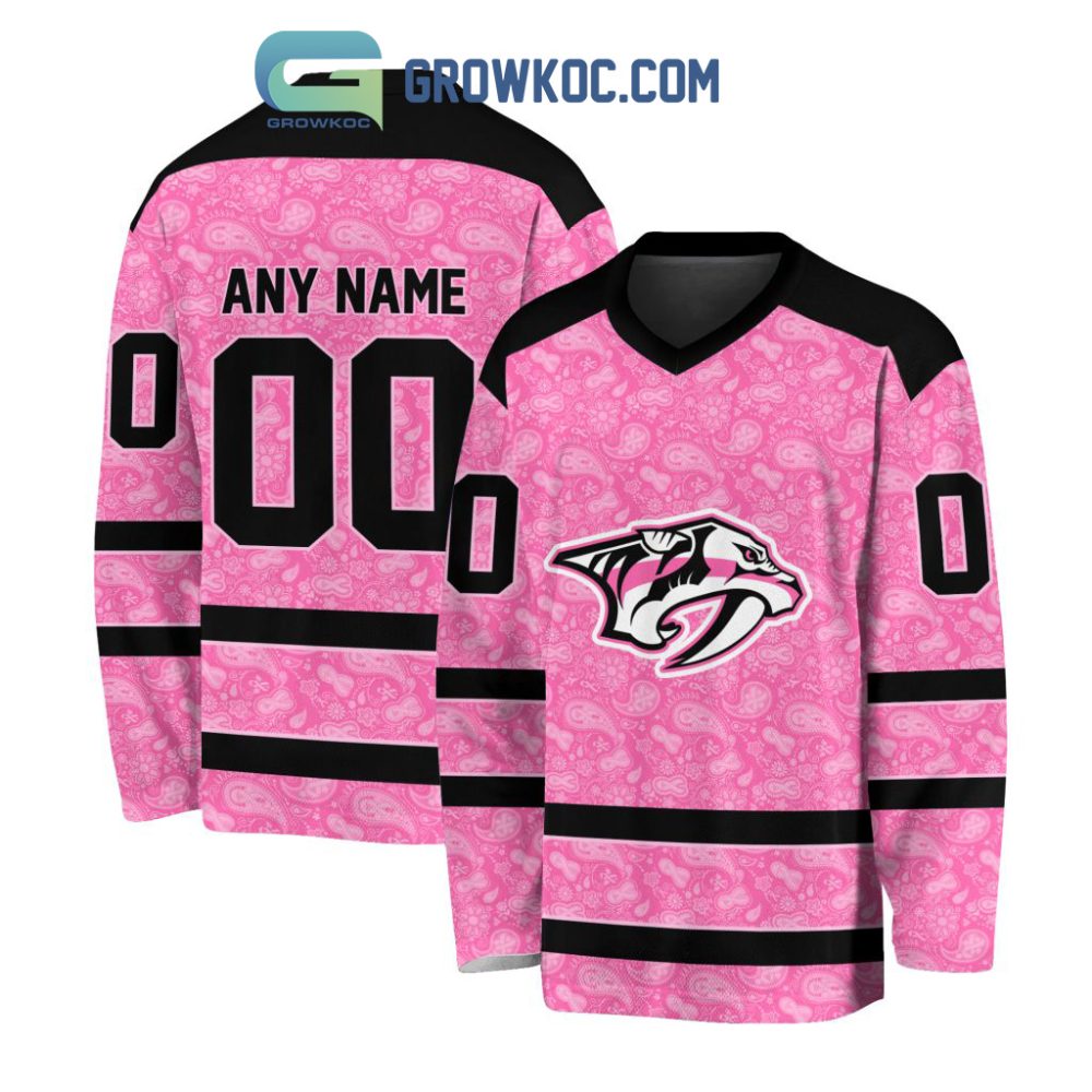 Nashville Predators Nhl Special Pink Breast Cancer Hockey Jersey Long Sleeve