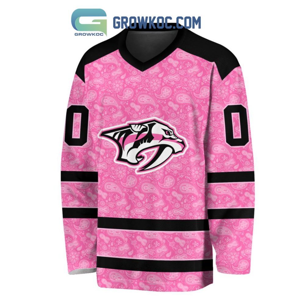 Nashville Predators Nhl Special Pink Breast Cancer Hockey Jersey Long Sleeve