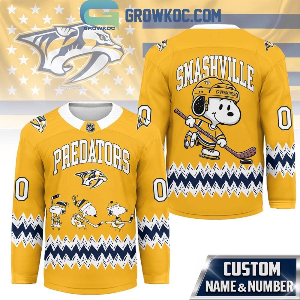 Nashville Predators Snoopy Peanuts Smashville Hockey Jersey