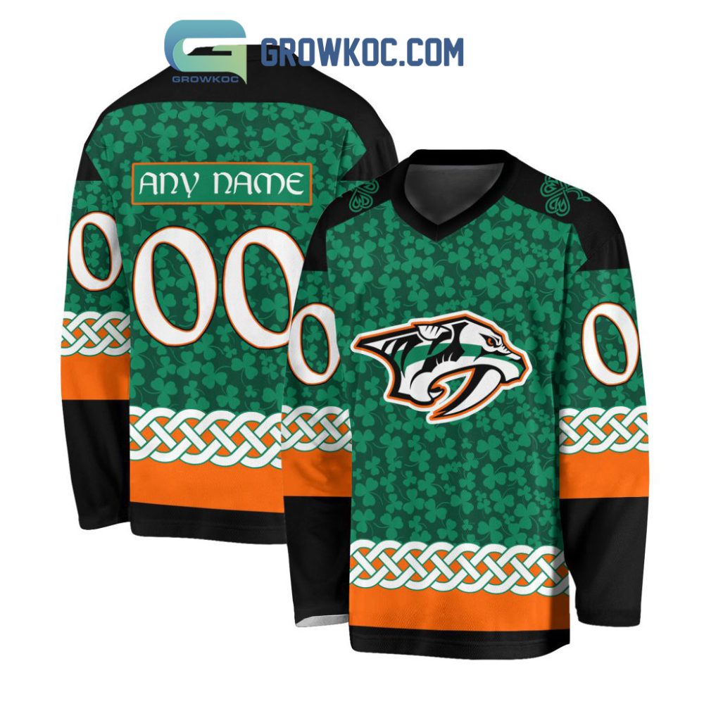 Nashville Predators St.Patrick'S Day Personalized Long Sleeve Hockey Jersey