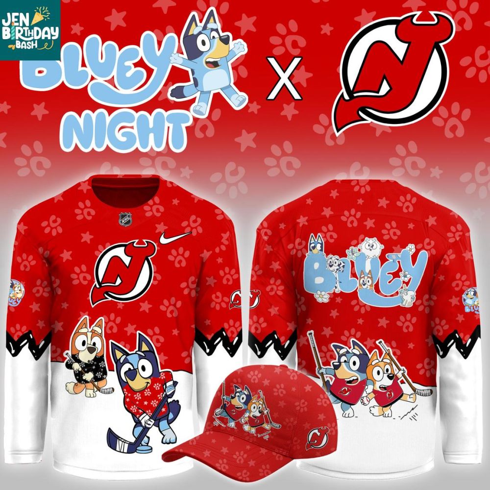 New Jersey Devils Bluey Christmas Night 2025 Gameday Personalized Hockey Jersey