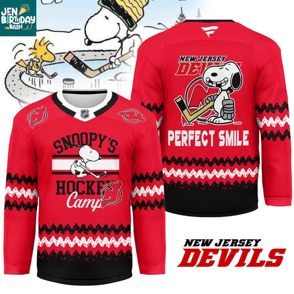 New Jersey Devils Snoopy Peanuts Camps 2026 Personalized Hockey Jersey