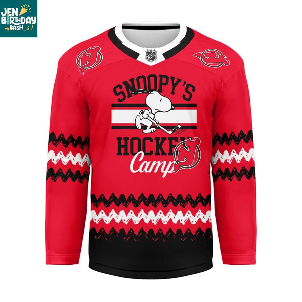 New Jersey Devils Snoopy Peanuts Camps 2026 Personalized Hockey Jersey
