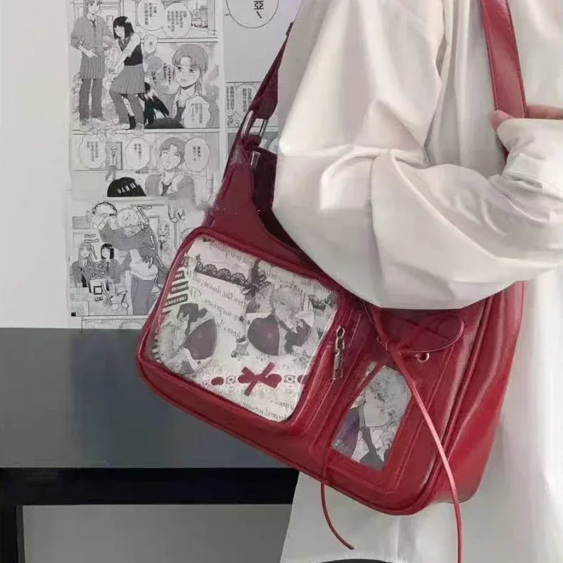 Y2k Harajuku Shoulder Bag Women Korean Transparent Ita Bag School Crossbody Bag Female Japanese Designer Preppy Handbag Purse