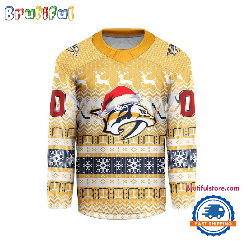 Nashville Predators 2025 Nhl Christmas Personalized Hockey Jersey Design